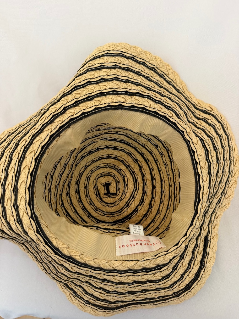 San Diego Hat Co Four Buttons Straw Sun Hat with Black Trim and bow detail - Picture 5 of 8